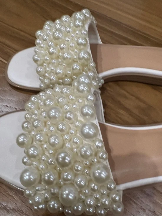 Target A New Day 7.5 Bridal Sandals Pearl-Embellished White Slides Women’s - Picture 3 of 7